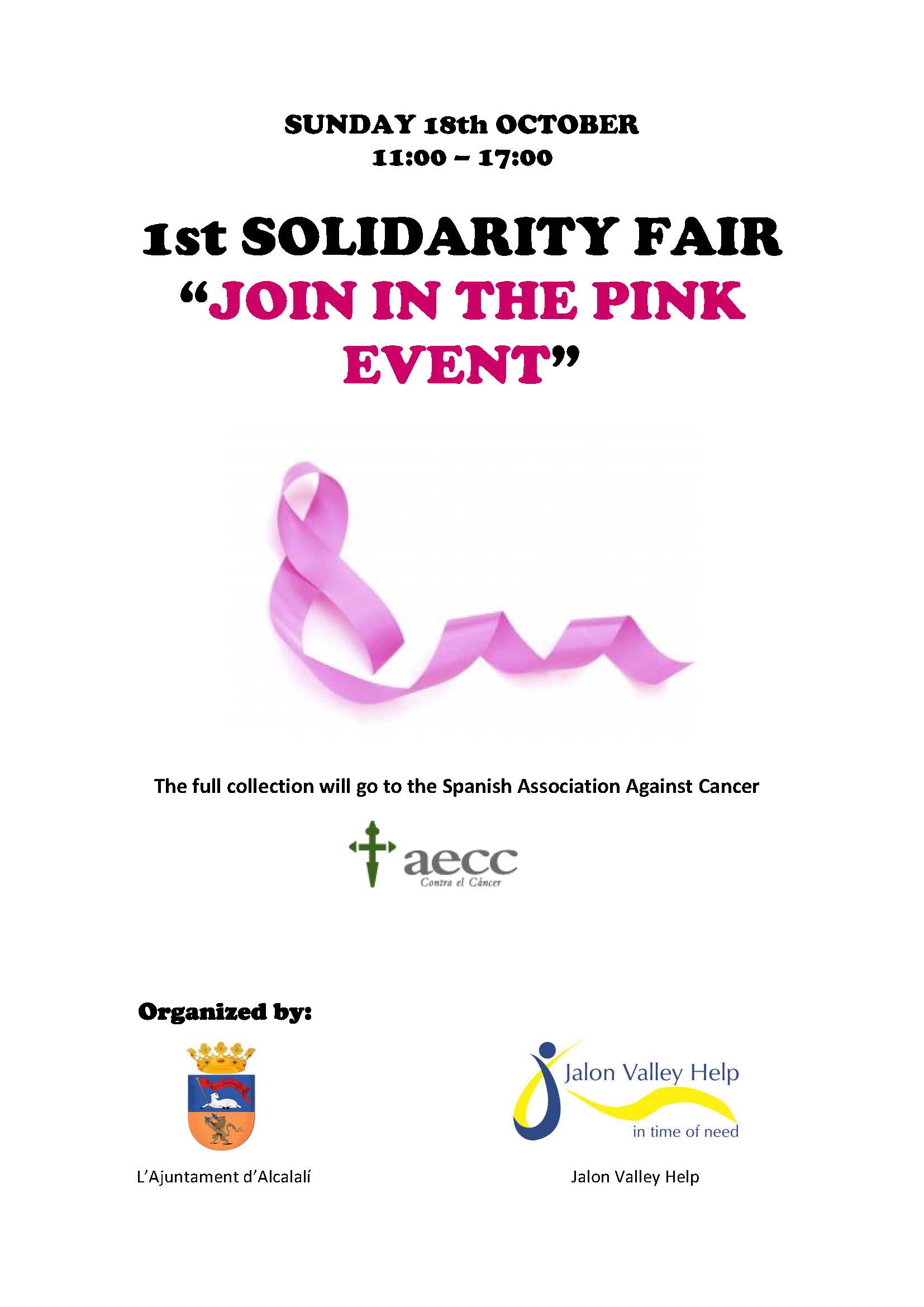 Cartel I Feria Solidaria Join in the Pink Event – Alcalalí Turismo